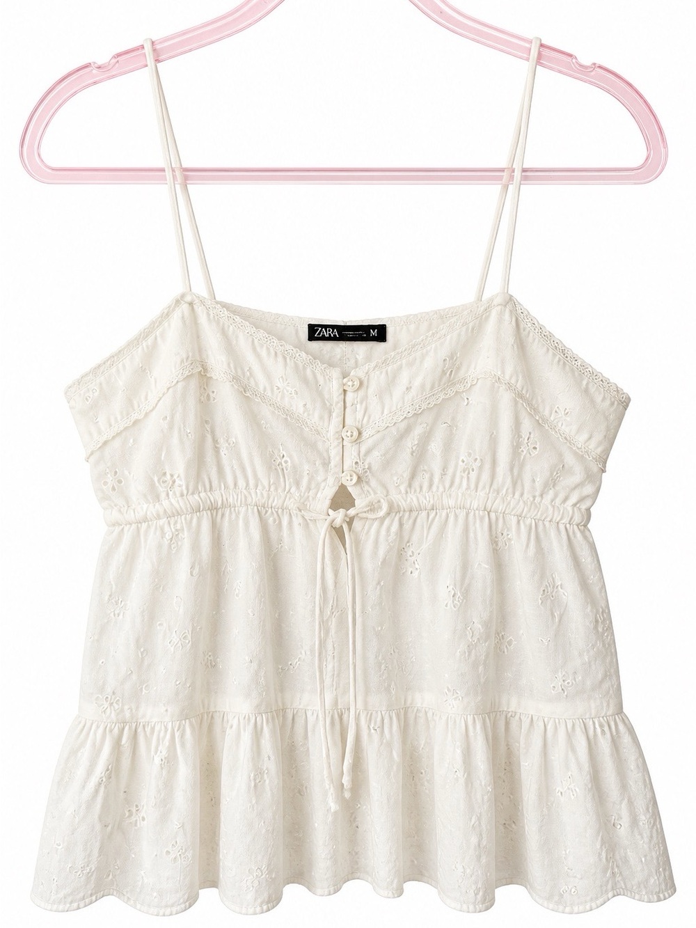 Zara White Eyelet Spaghetti Strap Camisole - Picture 2 of 6